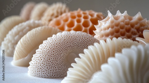 Abstract 3D Printed Shells in White and Beige