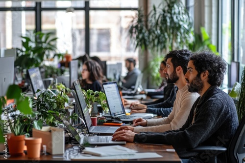 People working in co-working space or work in the office with laptop computer. 