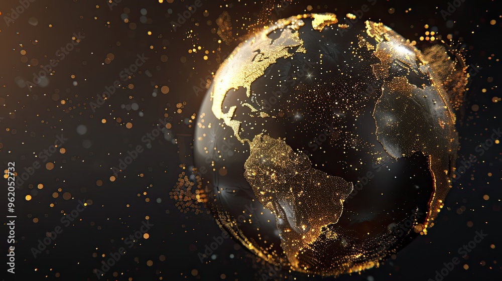 Obraz premium A gold and black planet with a lot of stars around it