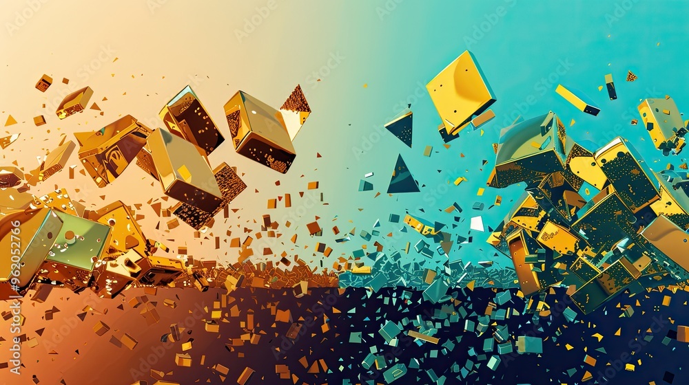 Fototapeta premium A colorful explosion of cubes and triangles
