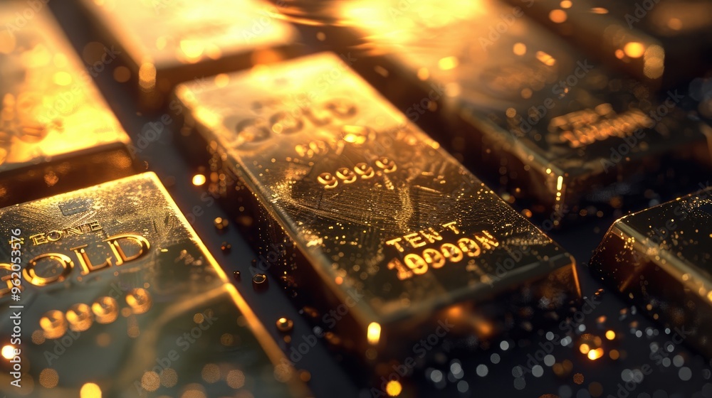 A close up of gold bars with the word gold on them A close up of gold bars with the word gold on them
