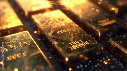 A close up of gold bars with the word gold on them