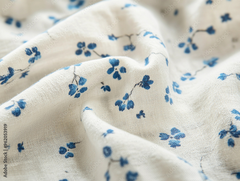 calico print, small floral motif on white cotton fabric calico print, small floral motif on white cotton fabric
