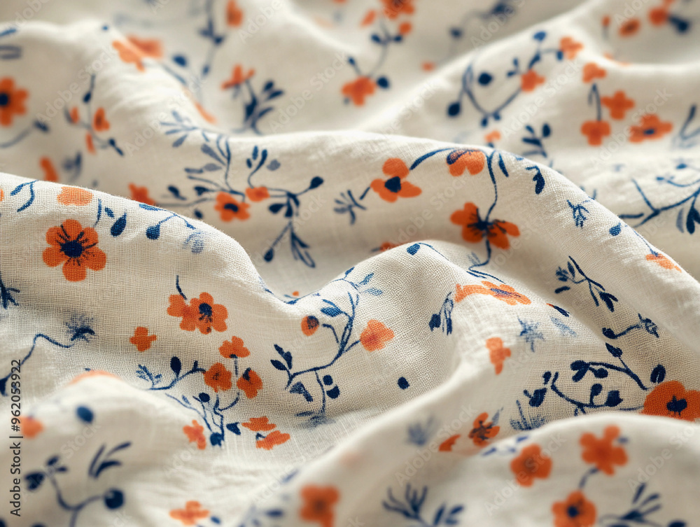 calico print, small floral motif on white cotton fabric