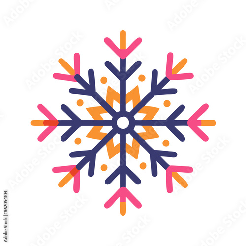 Multicolored Snowflake in Flat Design for Festive Winter Celebrations