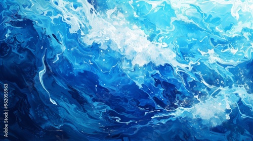 Wallpaper Mural An artistic digital rendering of a powerful ocean wave, portrayed in deep blue hues. The swirling motion captures the intensity and energy of the sea, making it ideal for environmental and ocean Torontodigital.ca