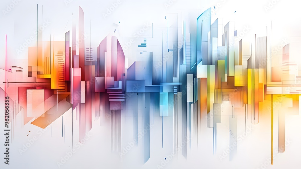 Abstract Cityscape with Geometric Shapes.