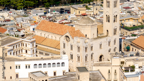 Aerial view of Bari Cathedral in Puglia, Italy. The Metropolitan Cathedral Basilica of Saint Sabinus is a Catholic church located in the historic center of the city, called Old Bari. photo