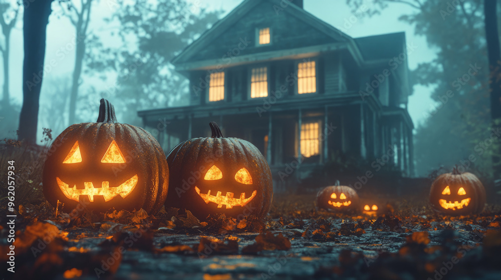 Halloween pumpkins decorations and party supplies with lanterns, candles for a memorable celebration.Halloween is celebrated on October 31st with costumes, trick-or-treating, and spooky decorations