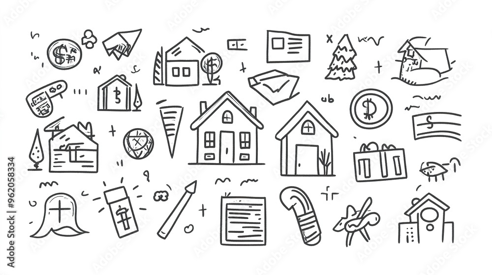 Loan interest rate doodle icon set. Hand drawn sketch doodle line style bank money loan interest rate icon for house, car discount percentage concept. Trendy cute element. Vector illustration Loan interest rate doodle icon set. Hand drawn sketch doodle line style bank money loan interest rate icon for house, car discount percentage concept. Trendy cute element. Vector illustration