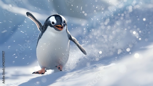 Happy Penguin Waddling in Snow