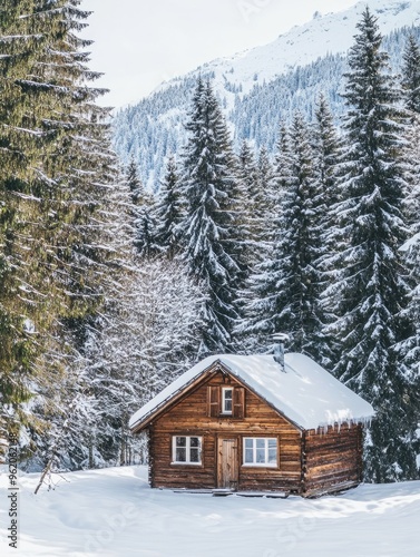 Winter Alpine Log Cabin