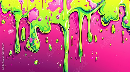 Vibrant Pink and Green Paint Drips on a Bright Abstract Background photo