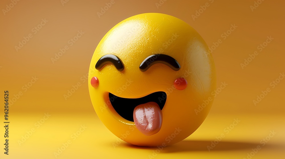 Fototapeta premium 3D yellow emoji with playful expression, tongue out, winking, yellow gradient backdrop