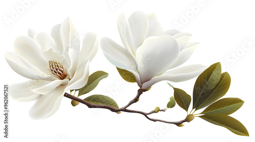 Beautiful Magnolia Flower Blooming on Tree Branch Vector Illustration