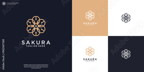 Golden japanese flower cherry blossom logo design inspiration.