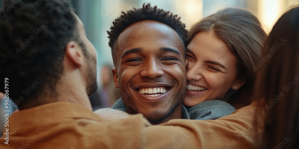 Obraz premium Happy Celebration: Two Friends Embrace