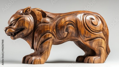 Carved Wooden Bear Sculpture photo