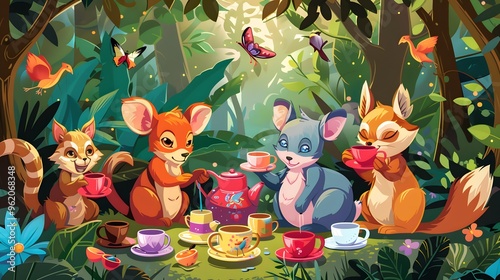 Wallpaper Mural Animal Tea Party in the Forest Torontodigital.ca