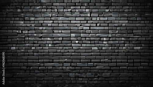 Grainy gradient black brick wall background light to dark smooth vintage grunge urban space for copy