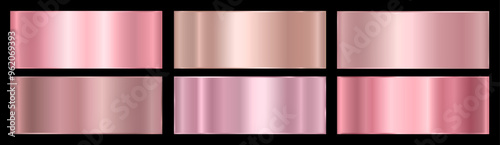 Set with pink gradients on a black background. A palette of colors for the design, a collection of high-quality ingredients. Metallic texture, shiny background. Vector EPS 10.