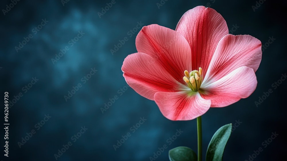 Fototapeta premium Single Pink Flower on a Blue Background