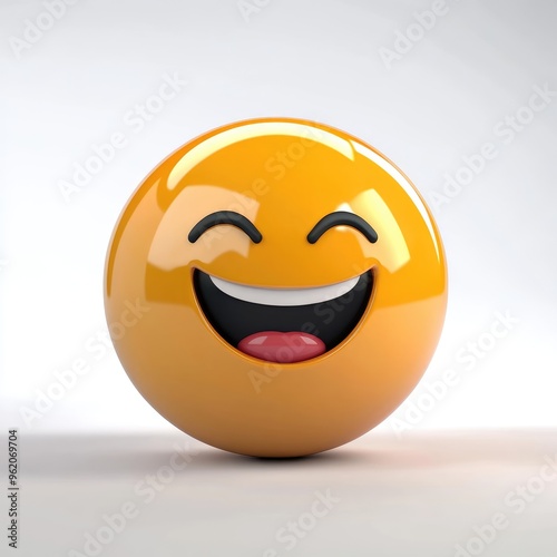 A playful and cheerful emoji with a big grin and bright colors, nestled on a smooth surface, radiating joy and positivity, perfect for expressing happiness