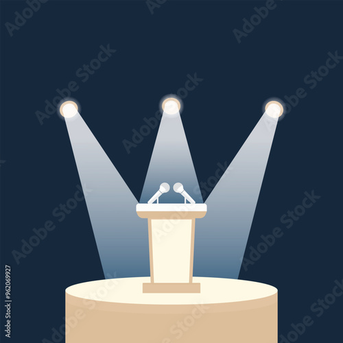 Speech podium with microphone and lighting