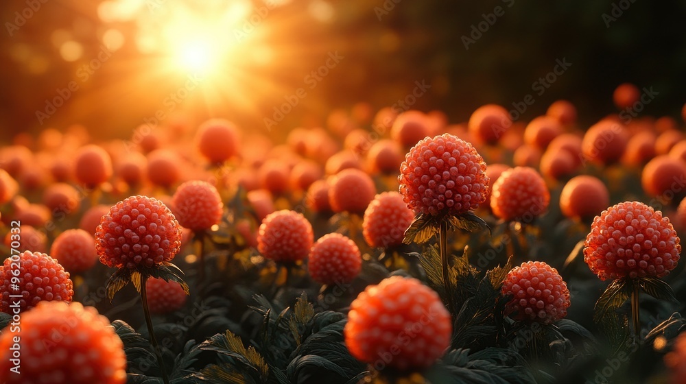 Sunset Over a Field of Blooming Flowers Sunset Over a Field of Blooming Flowers