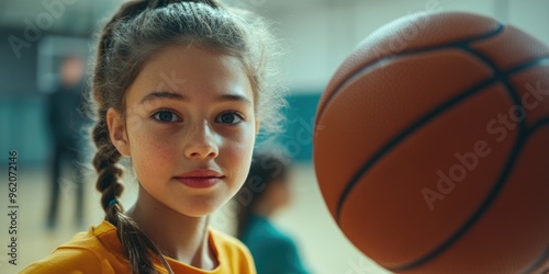 Determined Young Athlete with Basketball photo