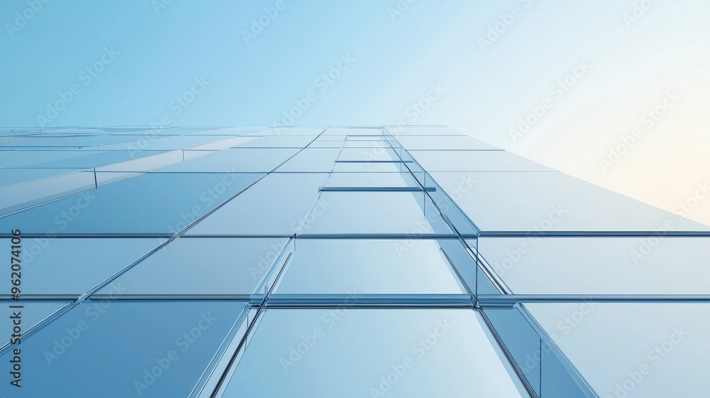 Abstract perspective of modern glass architecture, reflective surfaces and clean lines, minimalist design, open sky, futuristic urban structure, geometric patterns Abstract perspective of modern glass architecture, reflective surfaces and clean lines, minimalist design, open sky, futuristic urban structure, geometric patterns