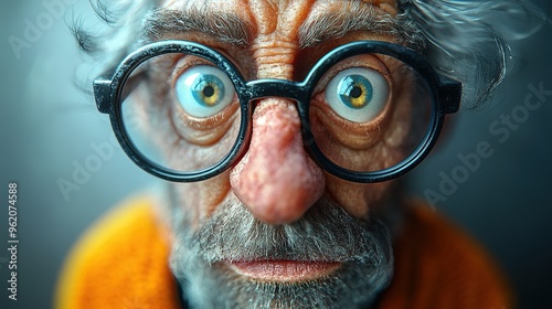 Exaggerated Caricature Portrait of an Elderly Man with Large Glasses