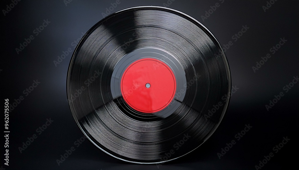 A classic black vinyl record with a red label. The record is isolated on a black background. Perfect for music, nostalgia, and retro concepts. A classic black vinyl record with a red label. The record is isolated on a black background. Perfect for music, nostalgia, and retro concepts.