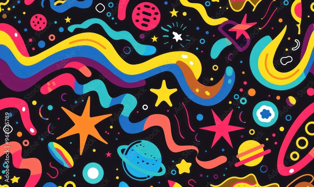Abstract Space Background with Stars and Planets