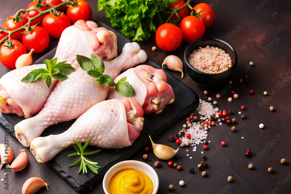 raw chicken drumsticks with spices and vegetables raw chicken drumsticks with spices and vegetables