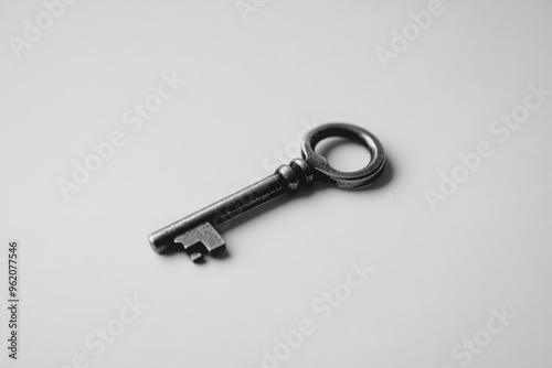 Vintage metal key on a plain surface