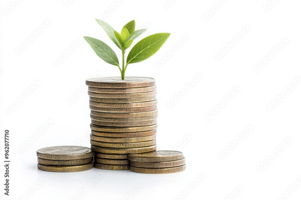 Plant growing from stacked coins symbolizing financial growth Plant growing from stacked coins symbolizing financial growth