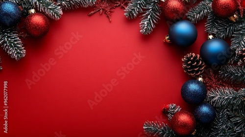 Christmas frame on a red background. Xmas and New Year holiday