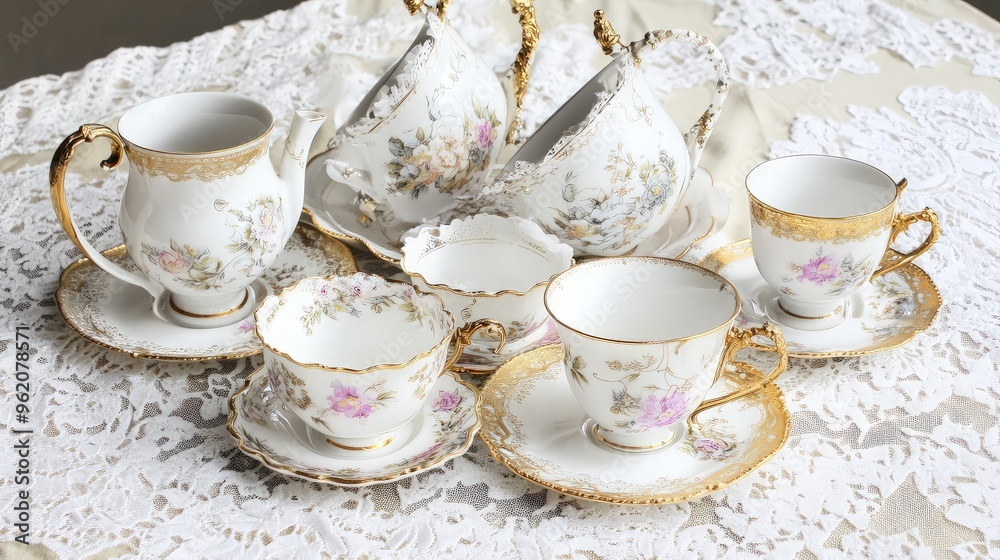 Fototapeta premium Elegant Tea Set with Floral Design