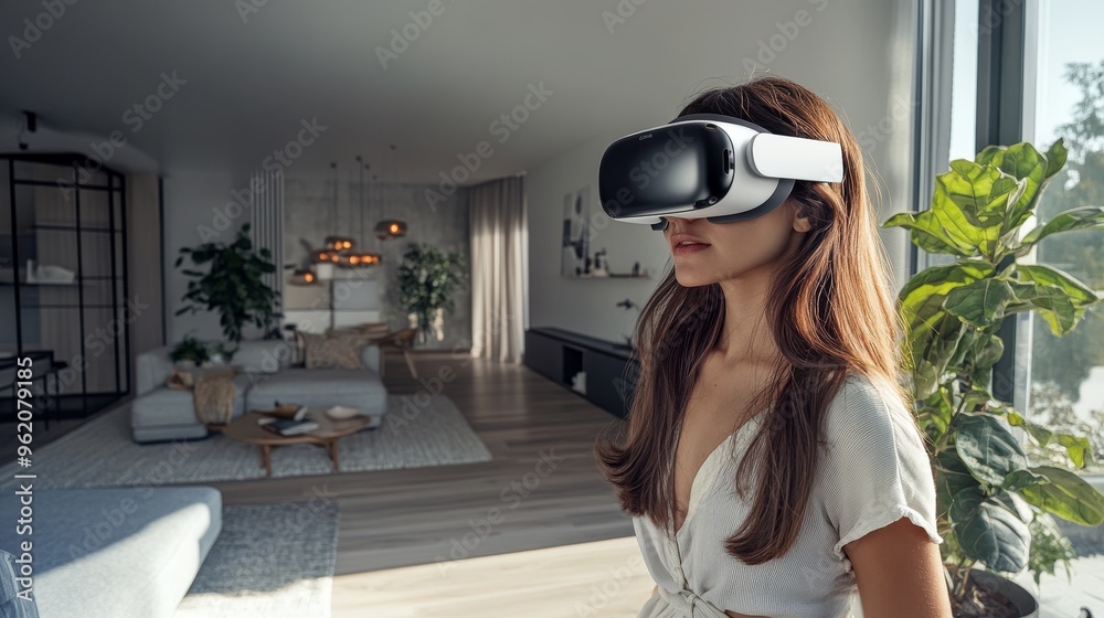 a girl wearing apple vision pro in her smart home a girl wearing apple vision pro in her smart home