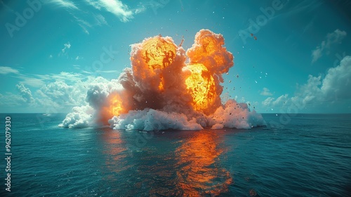 Nuclear Test in Ocean, A thought provoking educational exploration of a historical nuclear test, set against the vast ocean backdrop, highlighting the impact of science on society.