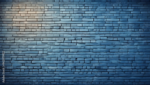 Grainy gradient blue brick wall background light to dark texture vintage grunge urban room for copy product display photo