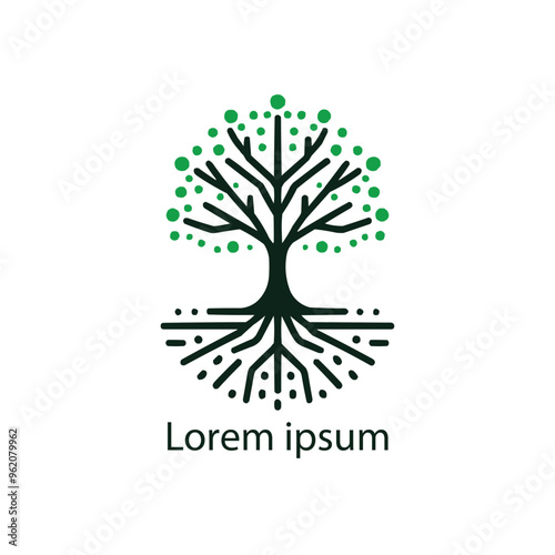 A black and white drawing of a tree with roots in the middle