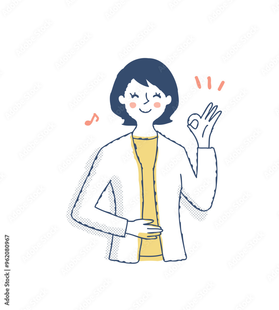 お腹に手を当てている笑顔の女性 お腹に手を当てている笑顔の女性