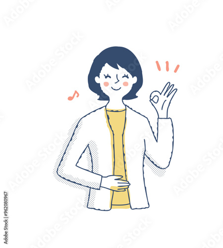 お腹に手を当てている笑顔の女性