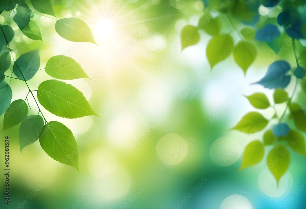 Blurred blue and green summer background with foliage and bokeh. Blurred blue and green summer background with foliage and bokeh.