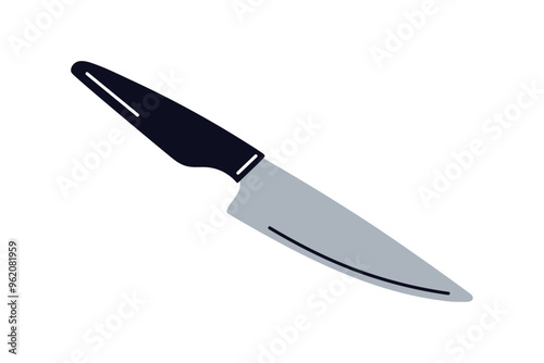 Pocket knife, stainless steel black metal penknife for camping, steel blade, handle, touristic utility, metal tool flat vector illustration.