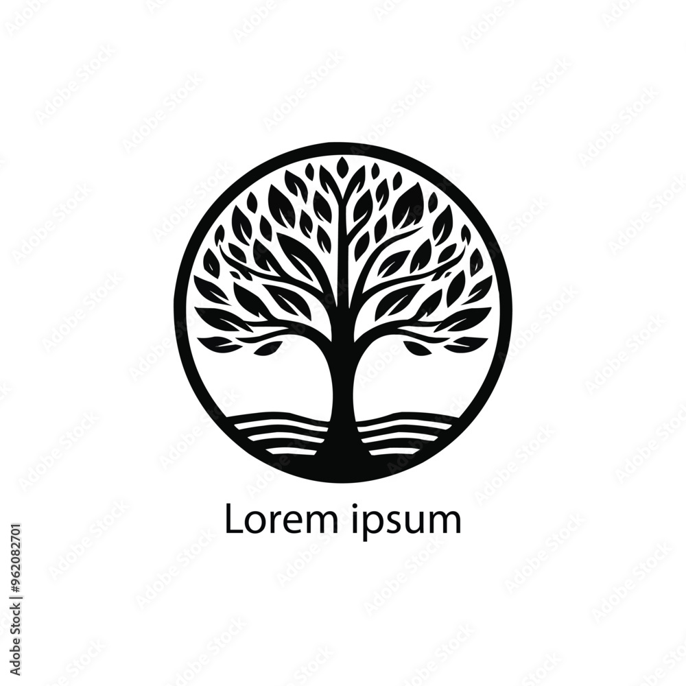 A black and white drawing of a tree with roots in the middle A black and white drawing of a tree with roots in the middle