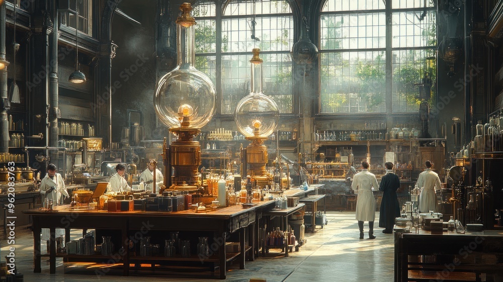A Steampunk Laboratory Filled With Mysterious Apparatus A Steampunk Laboratory Filled With Mysterious Apparatus