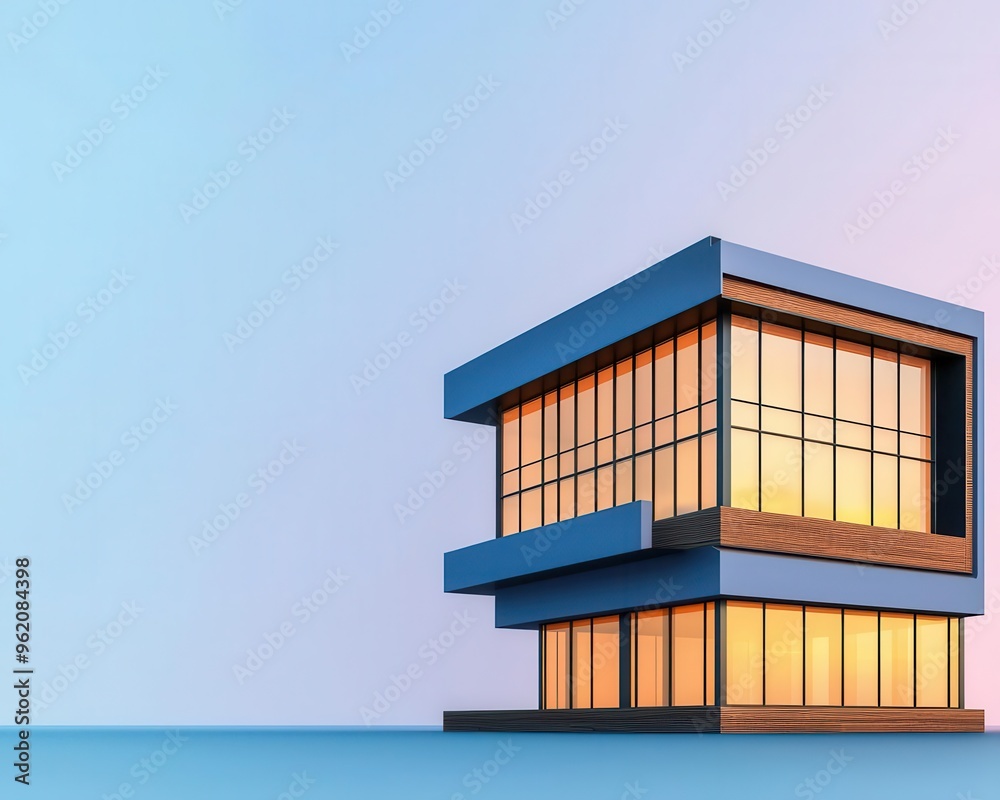 High-security office building with biometric access, digital face scan, 3D illustration High-security office building with biometric access, digital face scan, 3D illustration